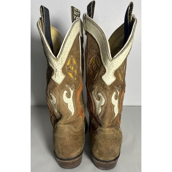 Vintage Justin Cowboy Boots Brown Orange Suede Leather Womens Size 8.5B Western - Picture 3 of 13